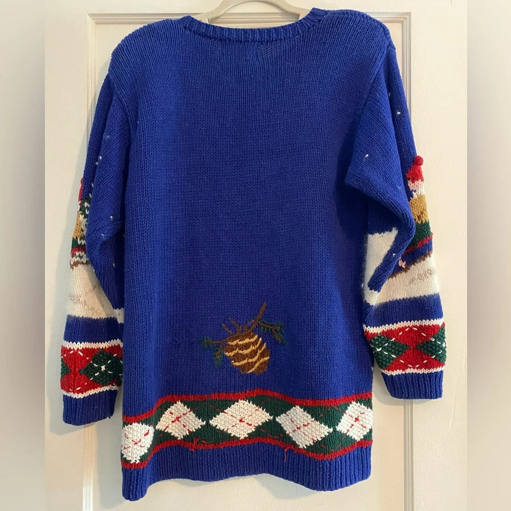 Vintage Hand Knit Croft & Barrow Sledding Snow Ugly Christmas Cardigan Size XS